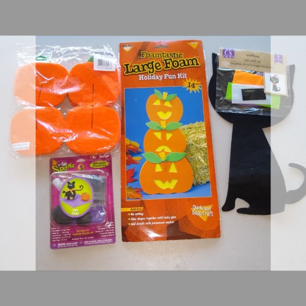 DIY Craft: Felt 3D Pumpkin + Felt Black Cat + it's so Spooky cat + Foam Pumpkin